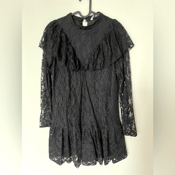 Women Zara Stella Black Lace Long Sleeves Romper Dress Ruffle - Picture 5 of 9